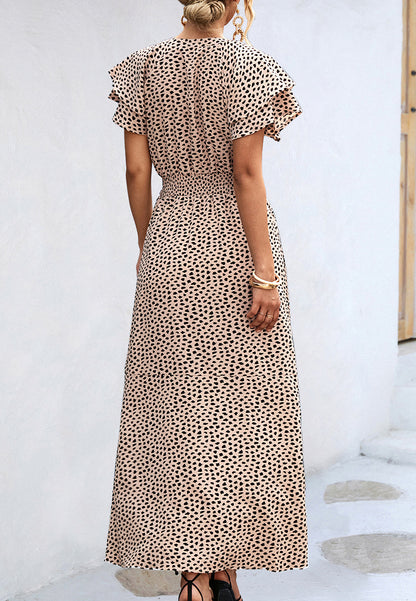 Vestido de guepardo con mangas con volantes en capas