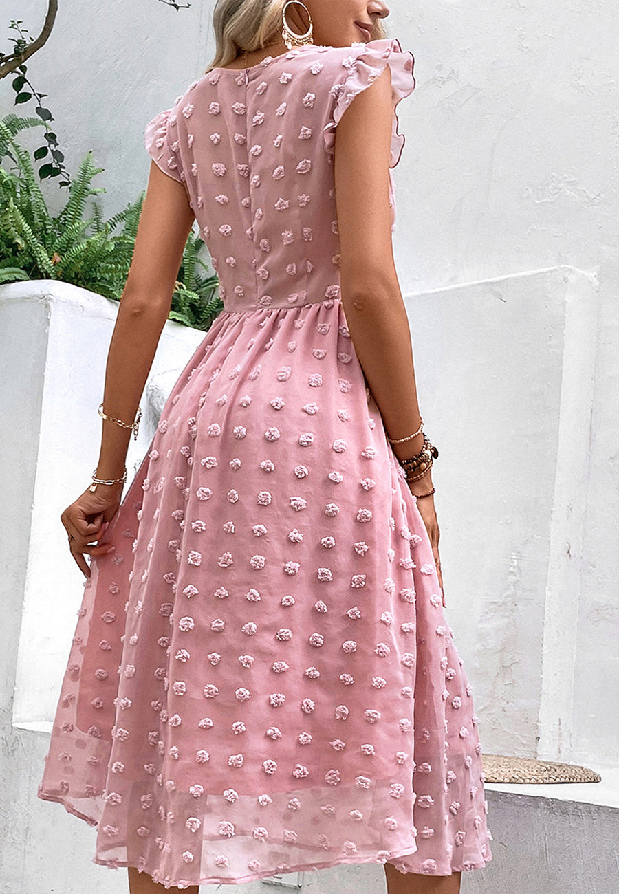 V Neck ORing Waist Swiss Dot Dress for Women MidCalf Length AnnaKaci