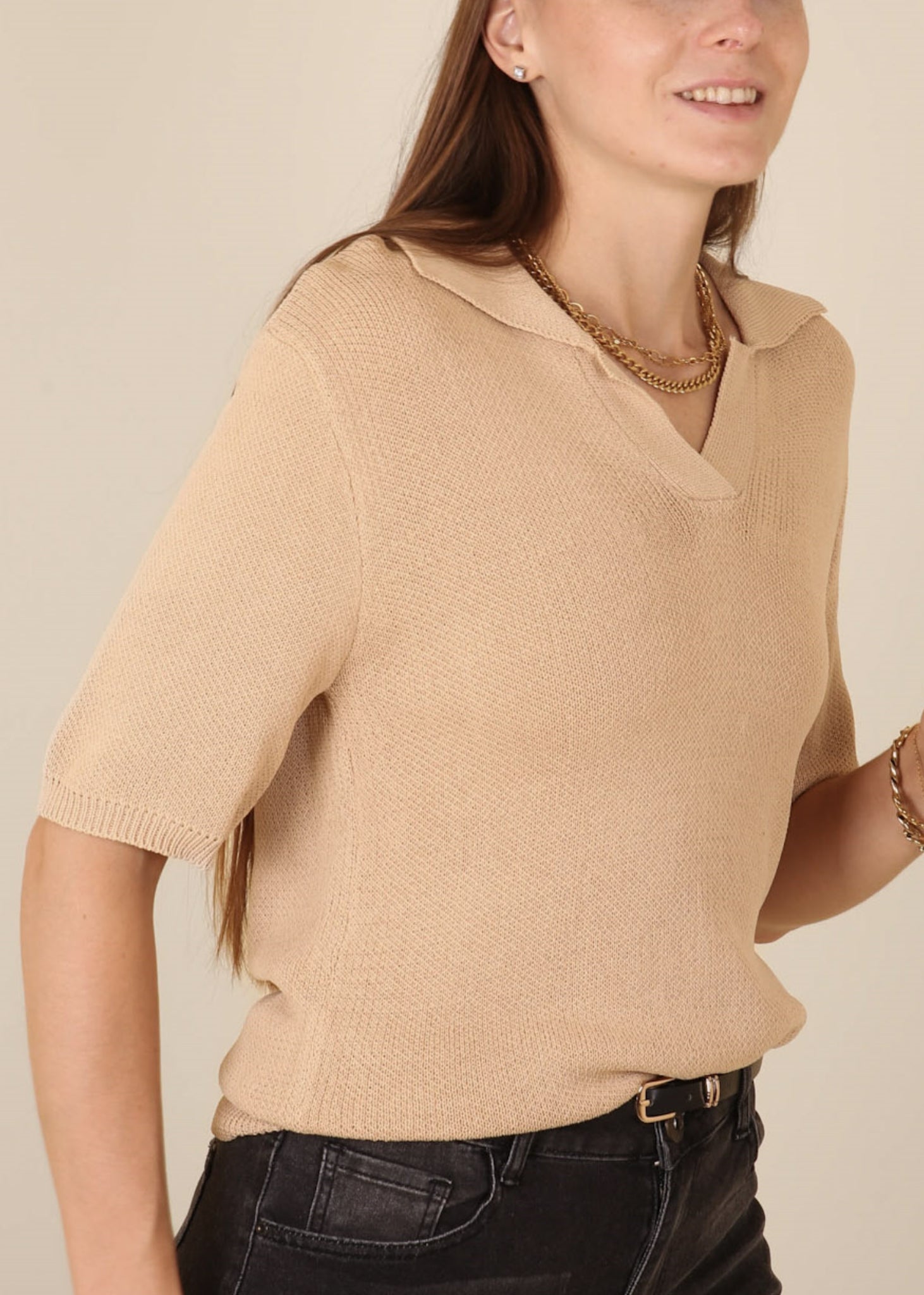 V Neck Knit Collared Shirt