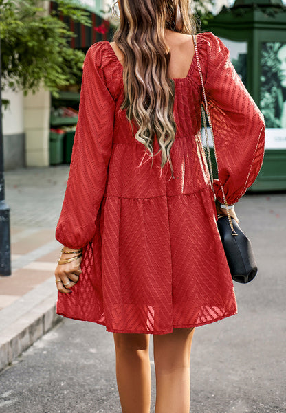 Chevron Pattern Square Neck Dress