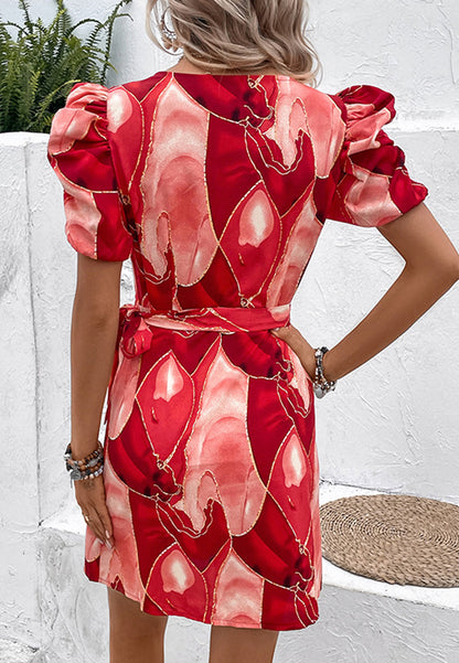 Abstract Print Puffy Sleeves Dress