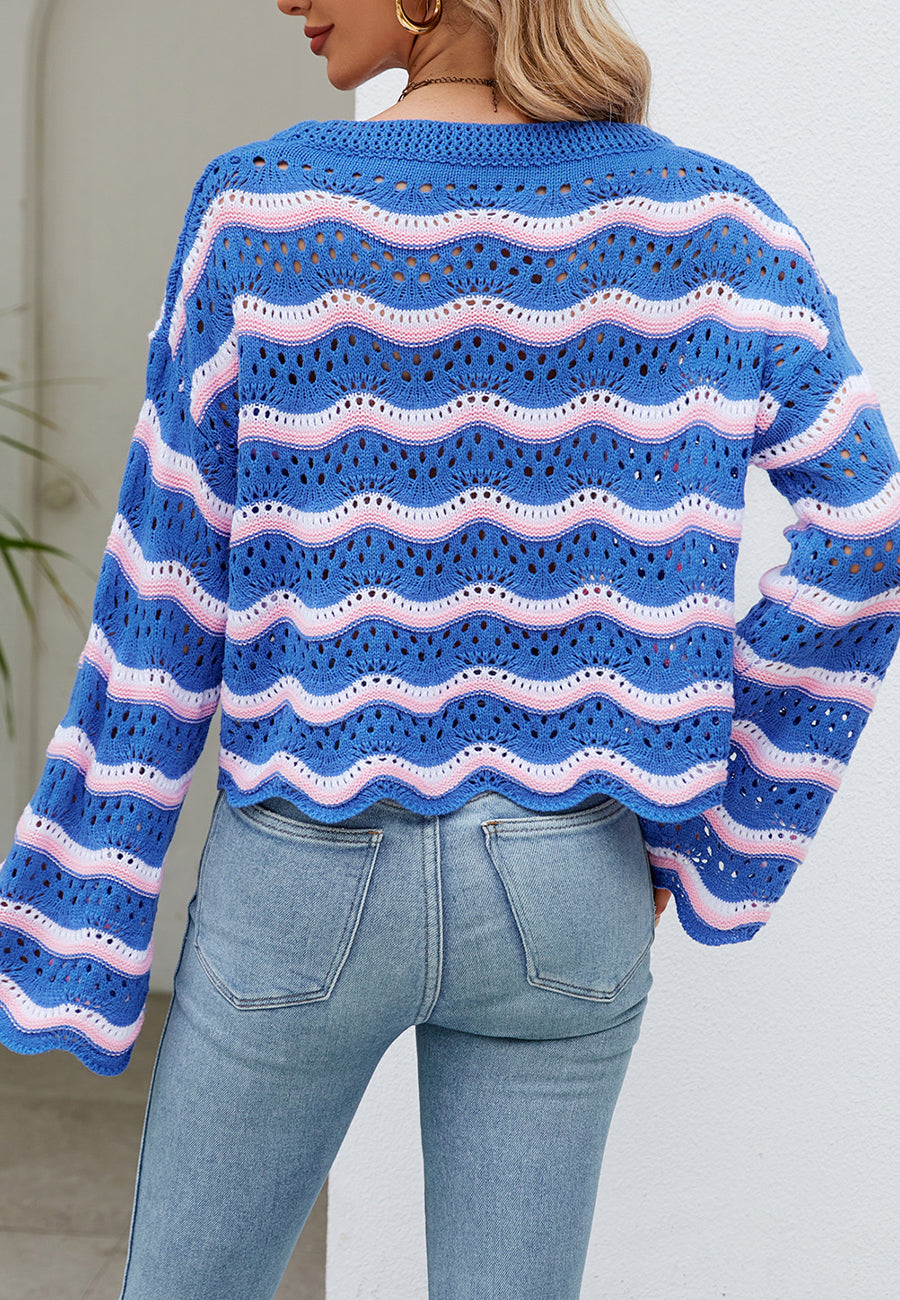 Multi Color Crochet Net Sweater