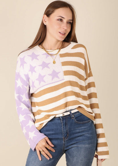 American Flag Print Crew Neck Sweater