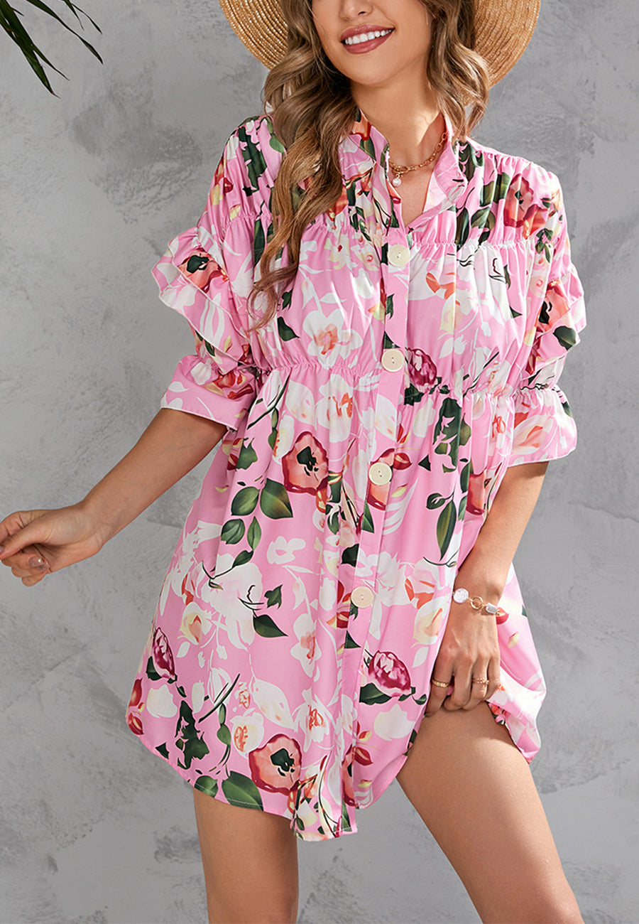 Printed Front Down Button Dress