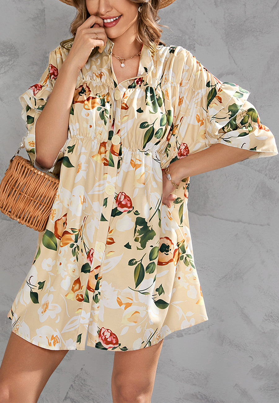Printed Front Down Button Dress