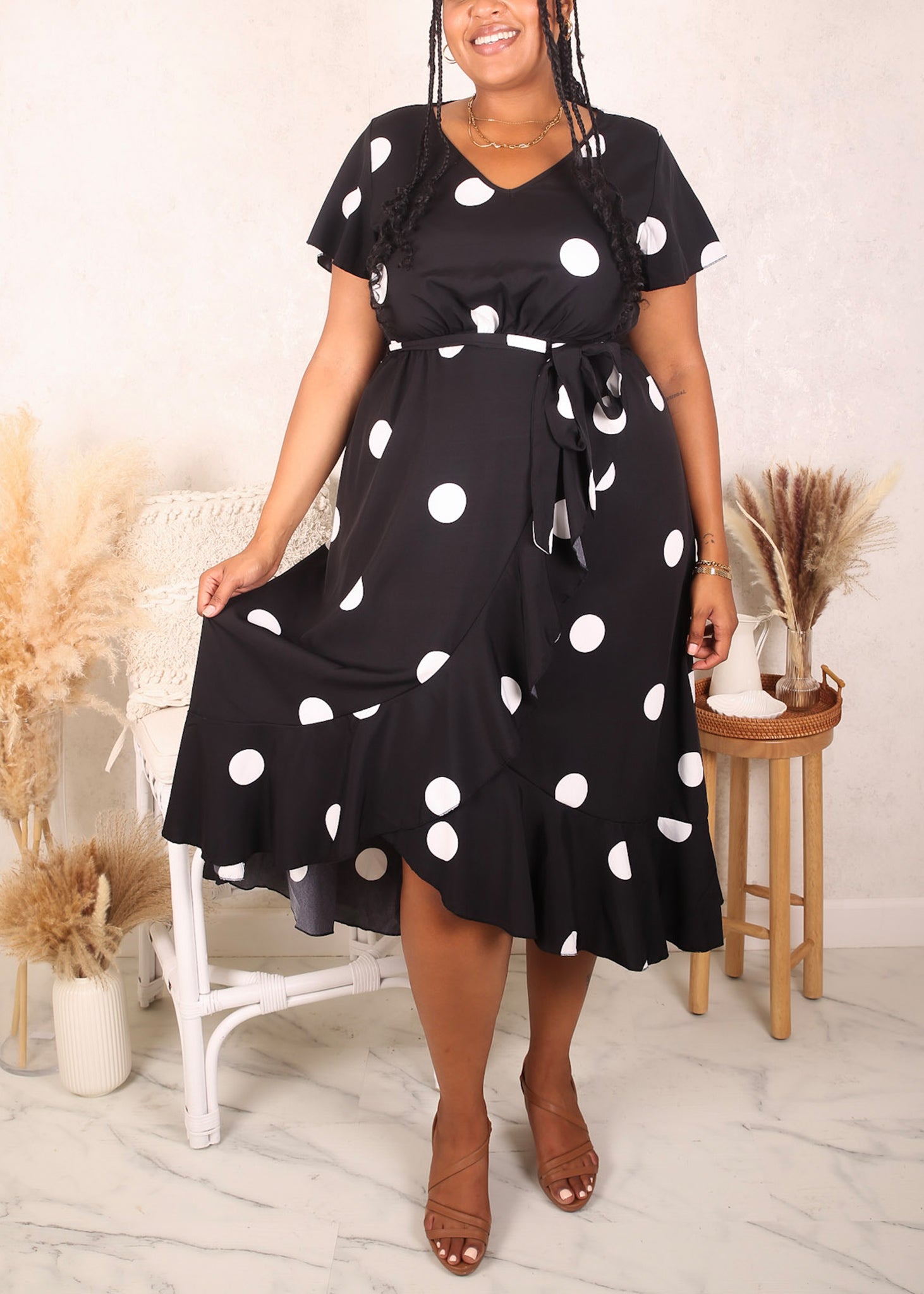 Plus Size V Neck Short Sleeve Overlap Ruffle Hem Dress for Women – Anna-Kaci