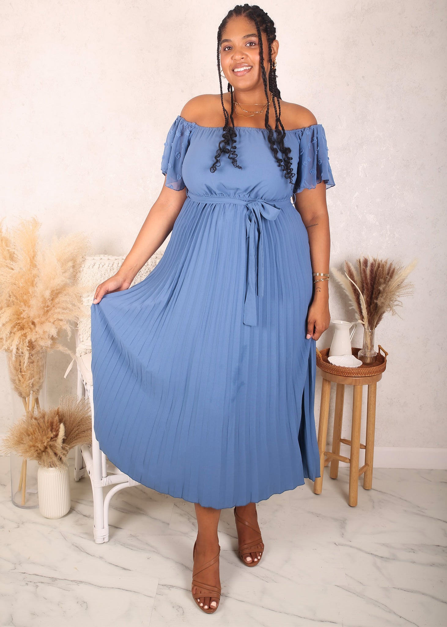 Plus Size Off-Shoulder Pleated Maxi Dress for Women Ankle Length Anna-Kaci Plus Size Off-Shoulder Pleated Maxi Dress for Women Ankle Length Anna-Kaci