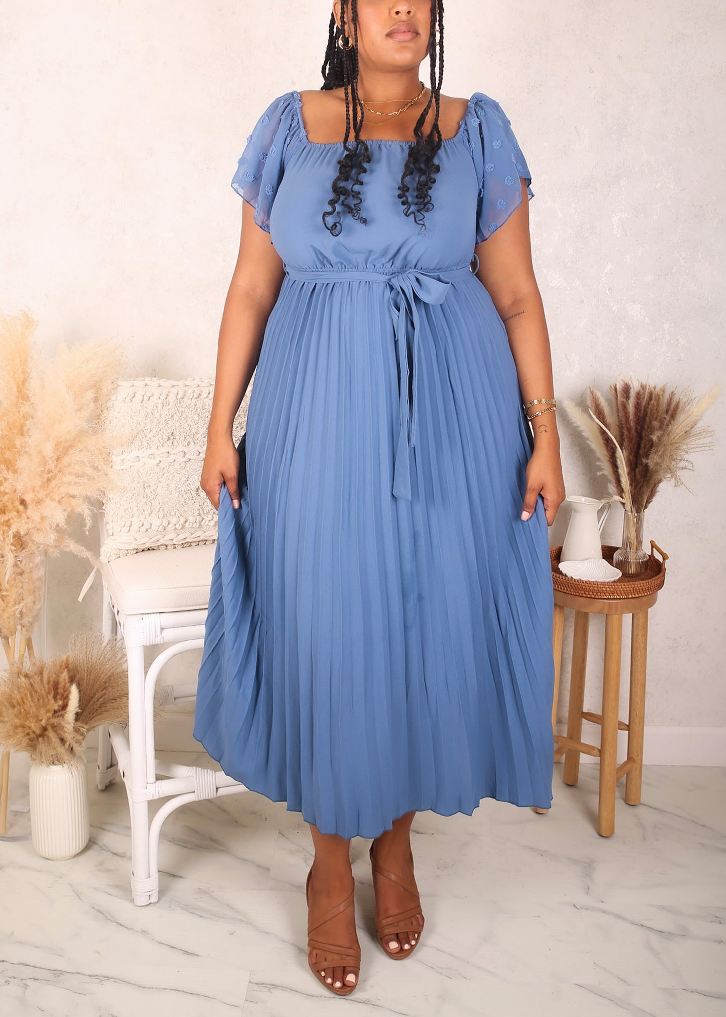 Plus Size Off-Shoulder Pleated Maxi Dress for Women Ankle Length Anna-Kaci Plus Size Off-Shoulder Pleated Maxi Dress for Women Ankle Length Anna-Kaci