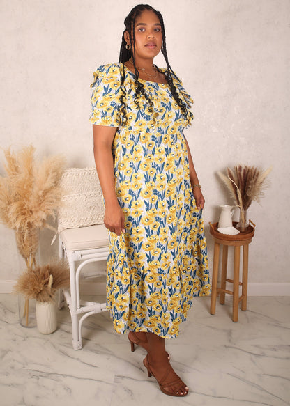 Vestido con volantes en la parte delantera, talla grande, amarillo
