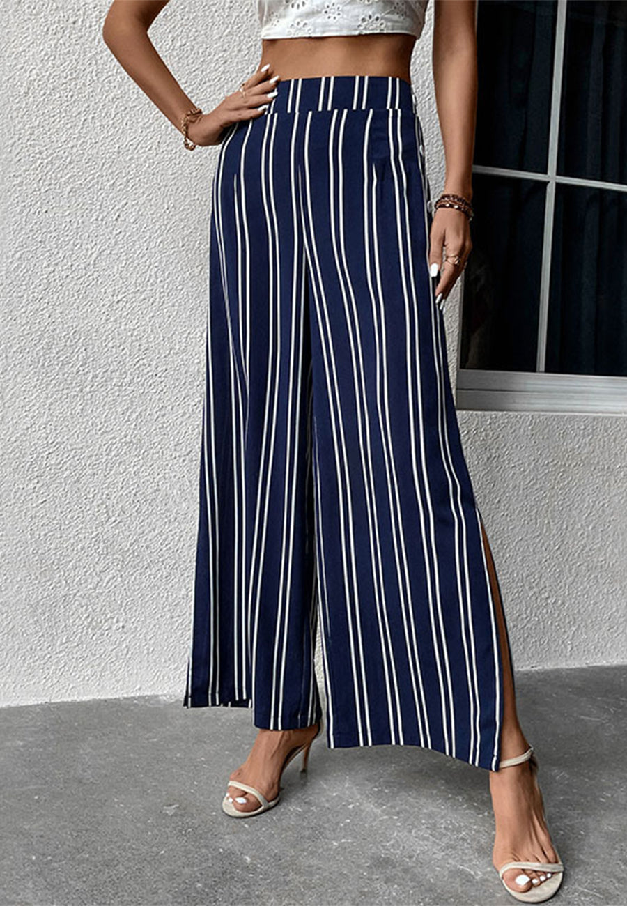 Pantalones con aberturas laterales y estampado de rayas