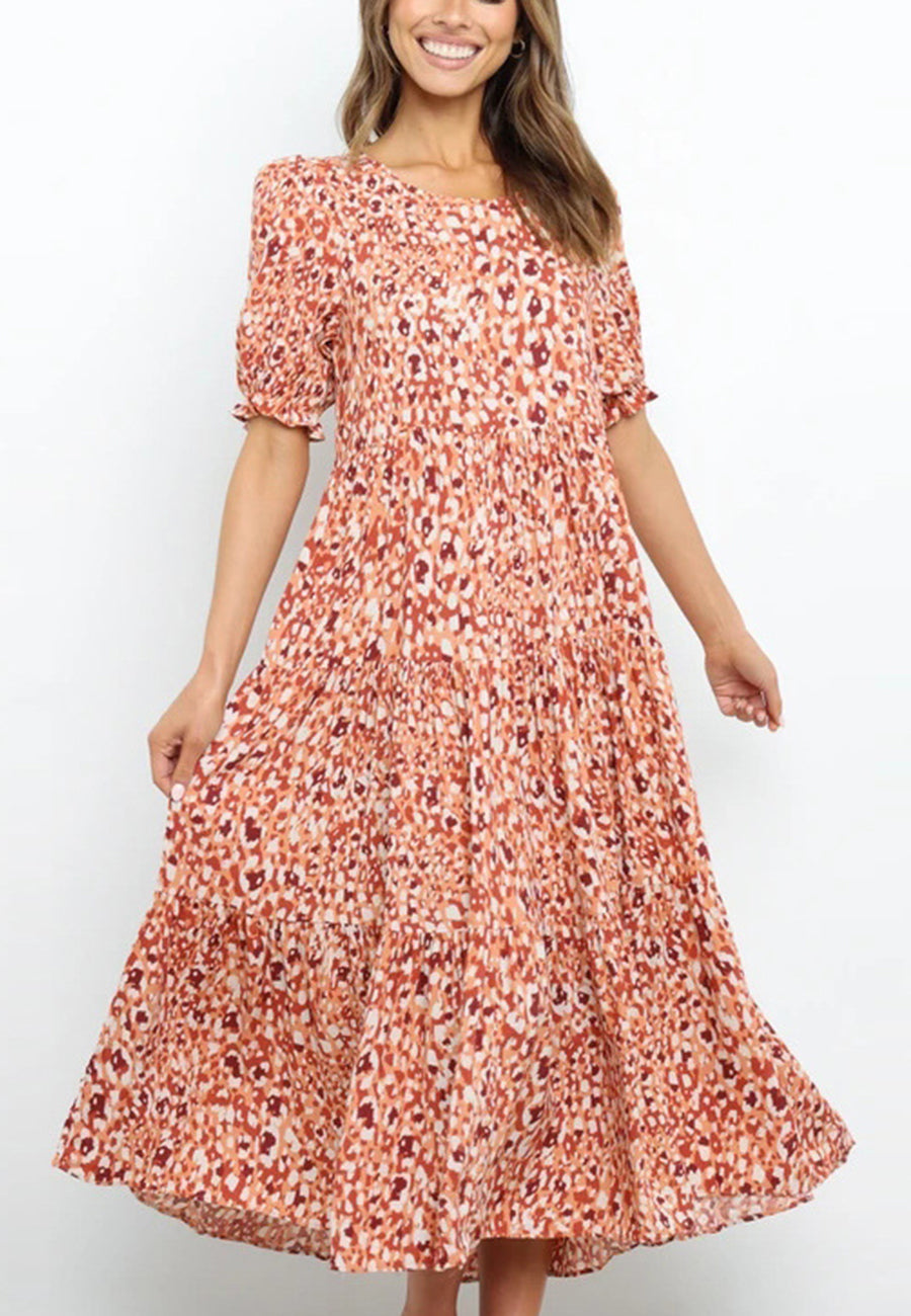 Abstract Floral Print Midi Dress