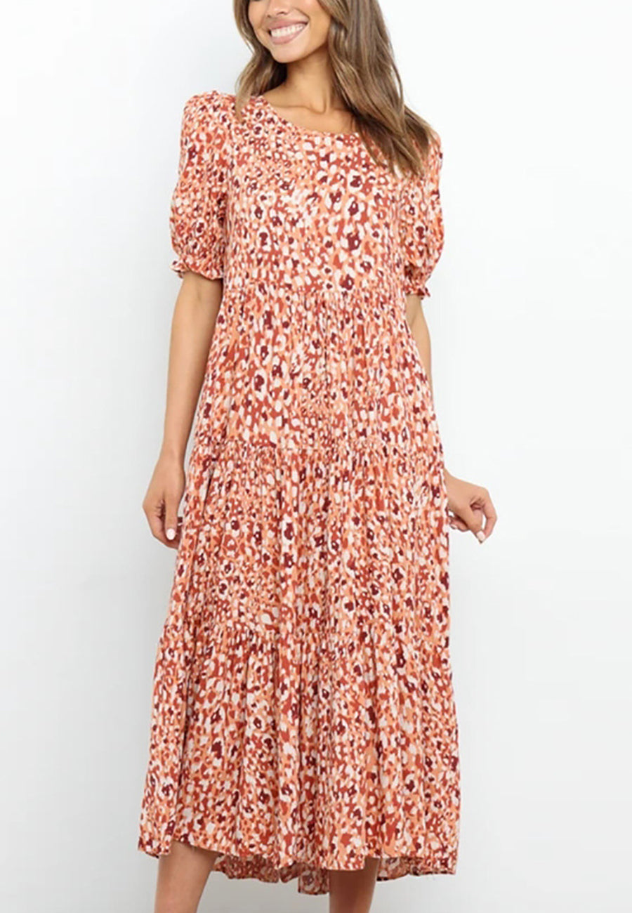 Abstract Floral Print Midi Dress