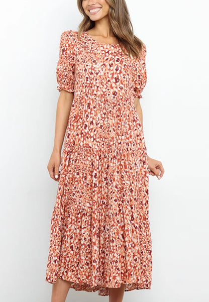 Abstract Floral Print Midi Dress