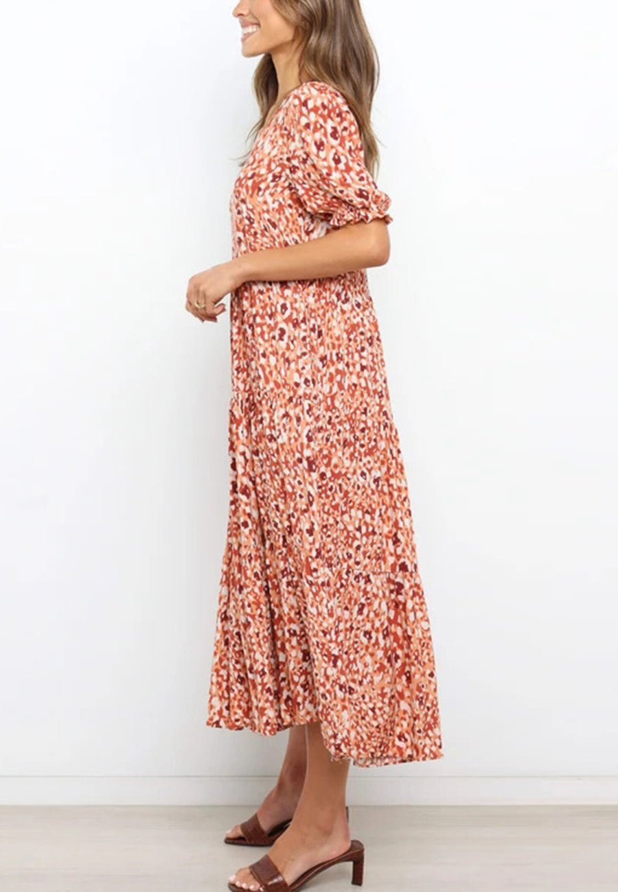 Abstract Floral Print Midi Dress