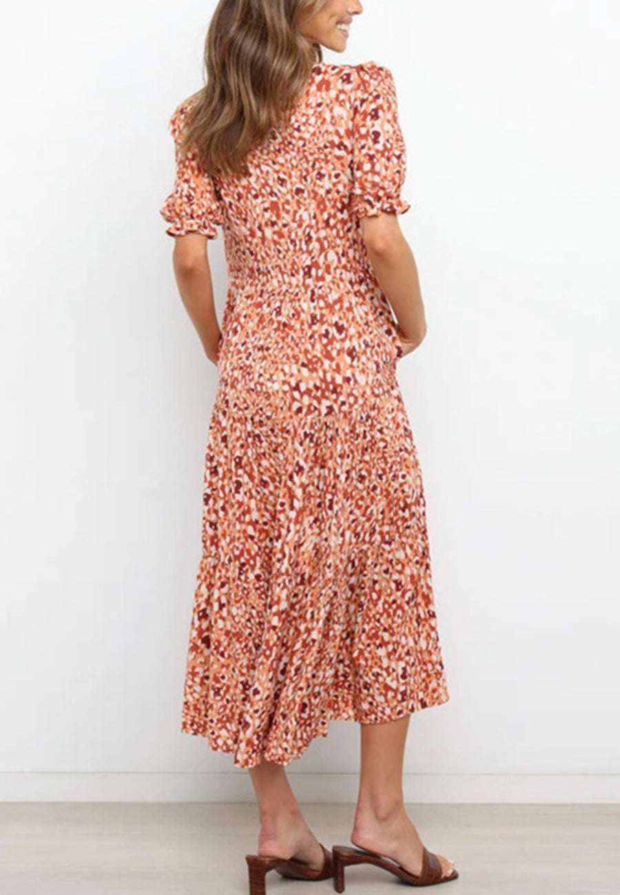 Abstract Floral Print Midi Dress