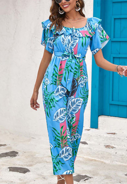 Tropical Floral Off-Shoulder Jumpsuit
