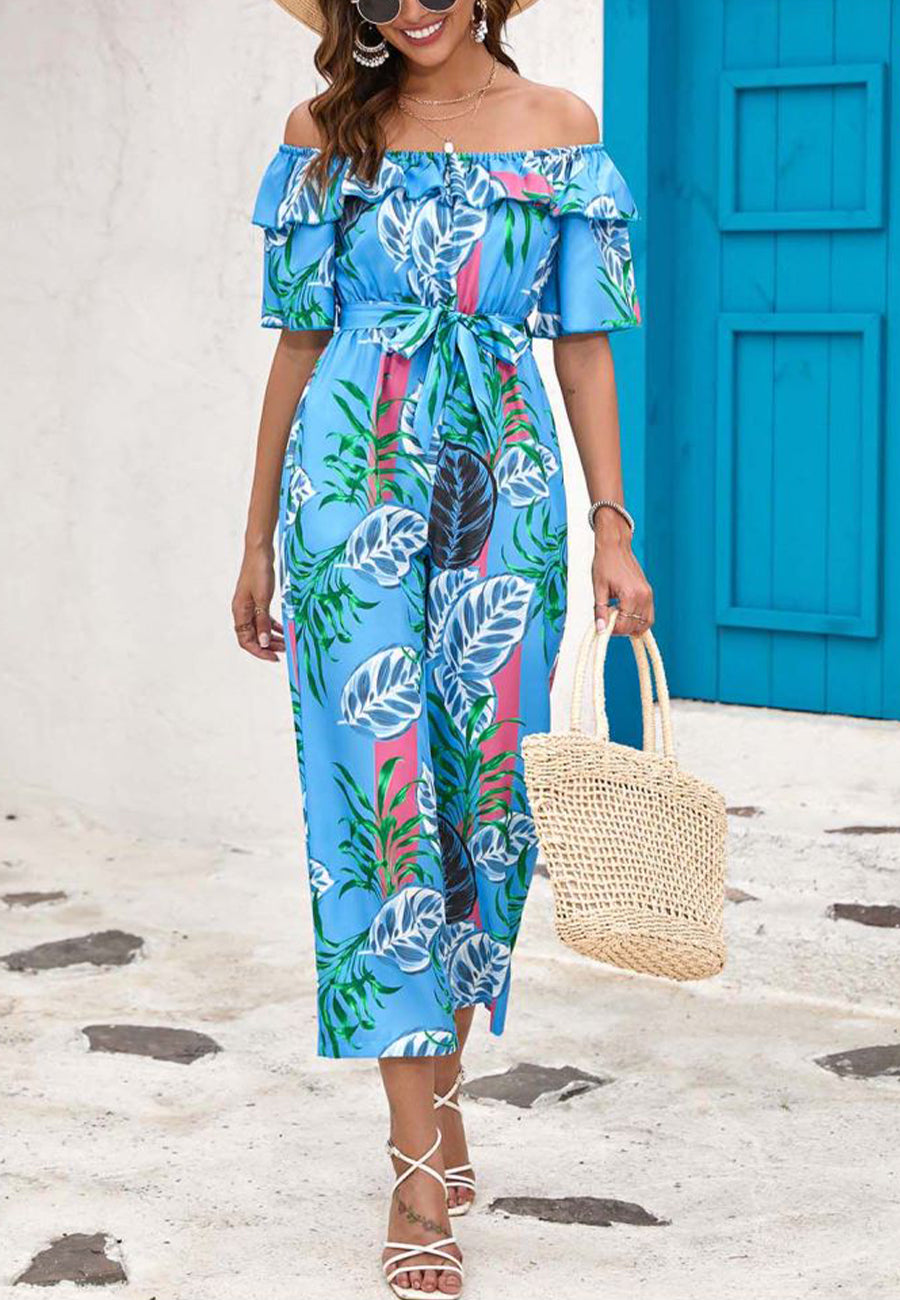 Tropical Floral Off-Shoulder Jumpsuit