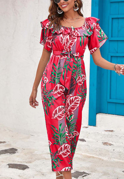 Tropical Floral Off-Shoulder Jumpsuit
