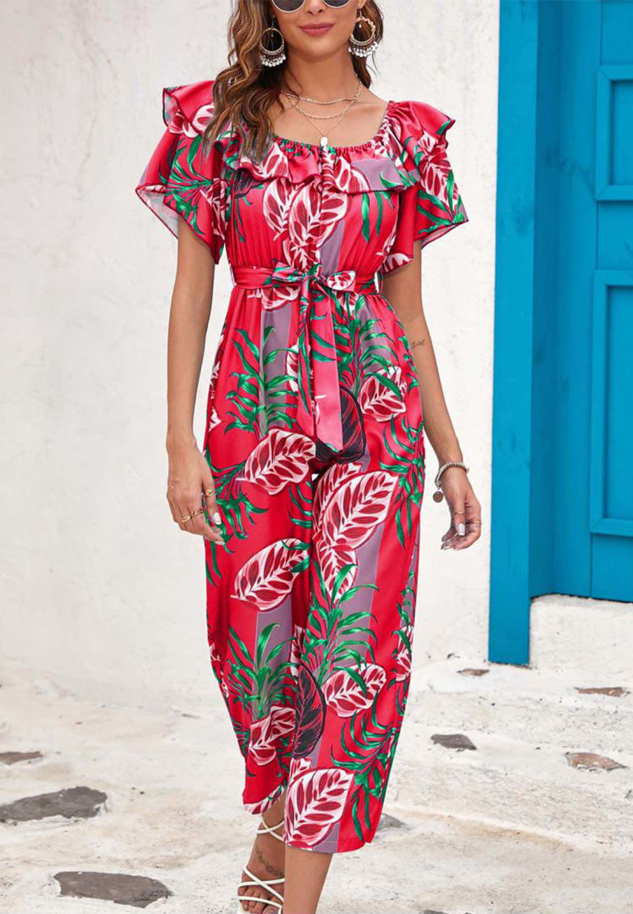 Tropical Floral Off-Shoulder Jumpsuit