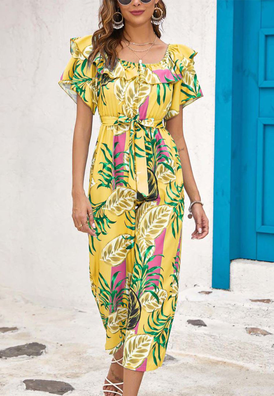 Tropical Floral Off-Shoulder Jumpsuit