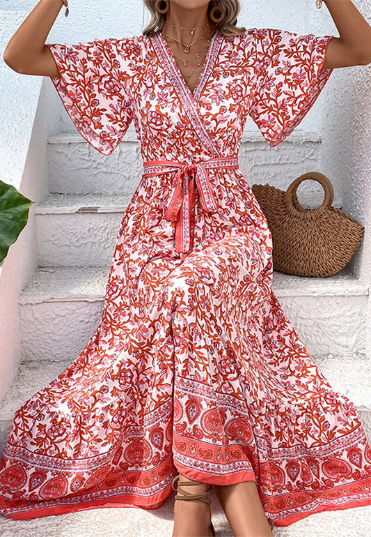 All-Over Floral Surplice Neck Dress