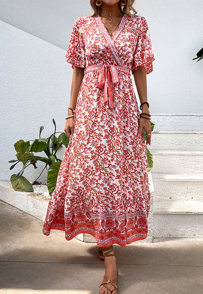 All-Over Floral Surplice Neck Dress