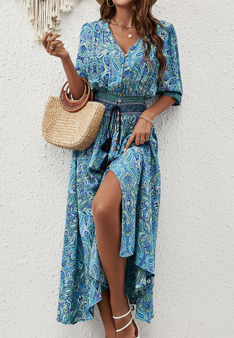 Vestido con botones y estampado tribal