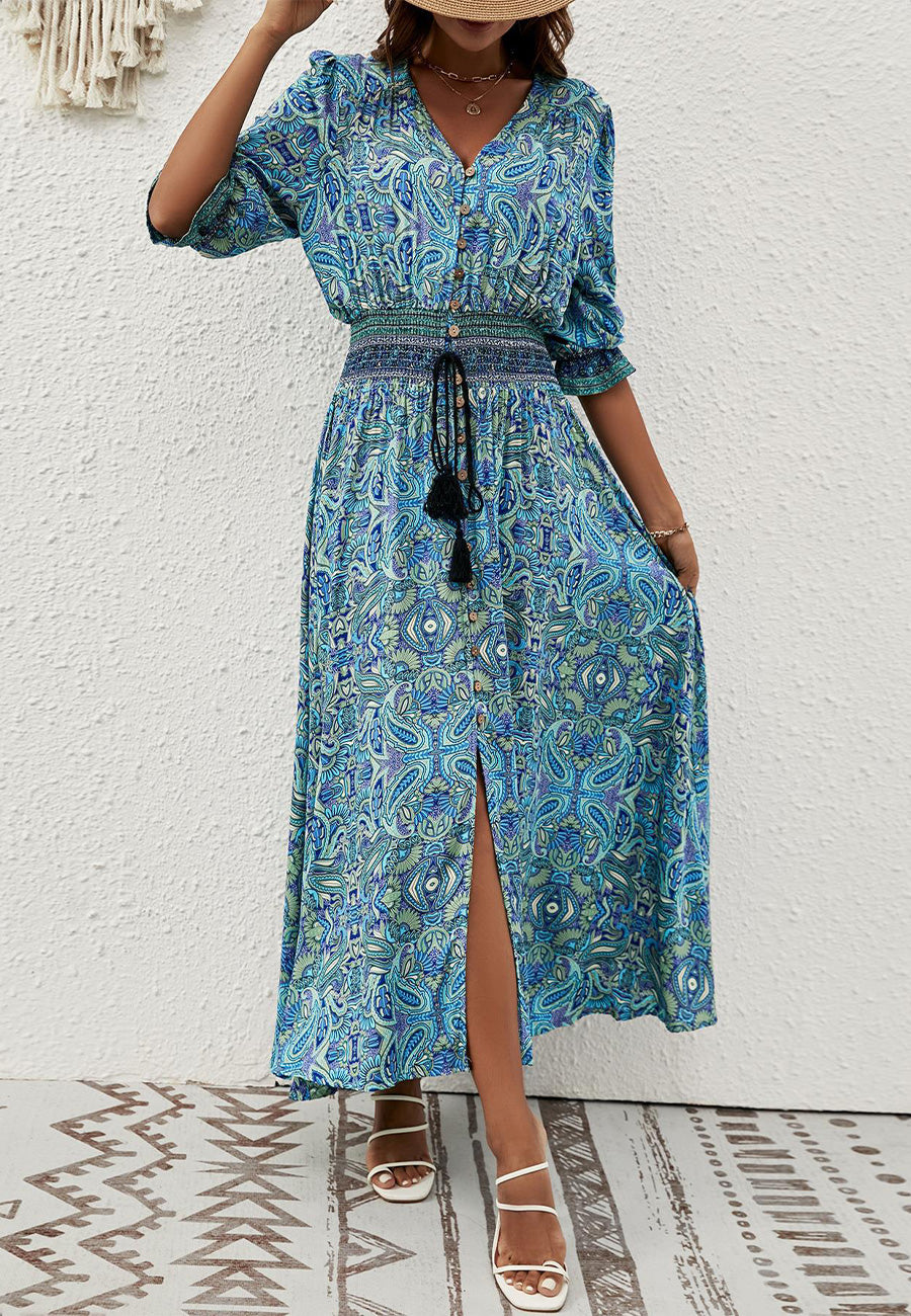 Vestido con botones y estampado tribal