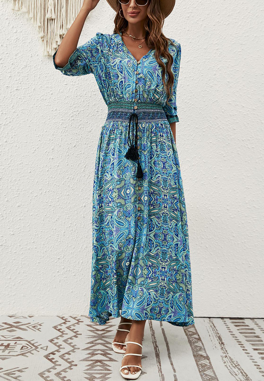 Vestido con botones y estampado tribal