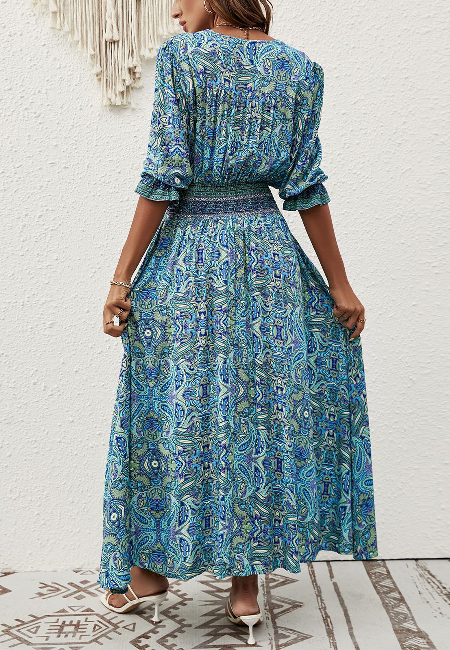 Vestido con botones y estampado tribal