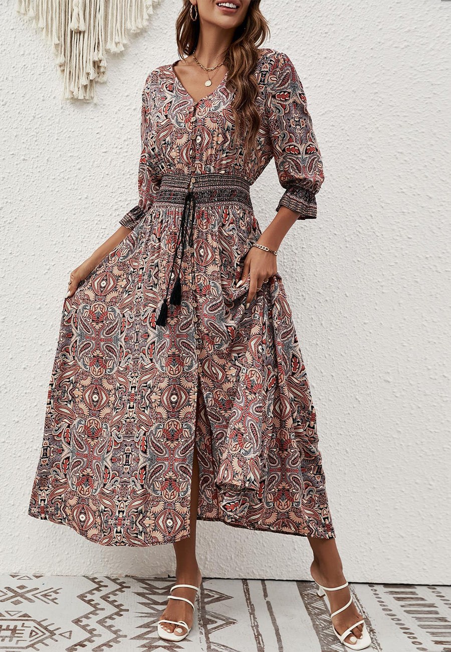 Vestido con botones y estampado tribal