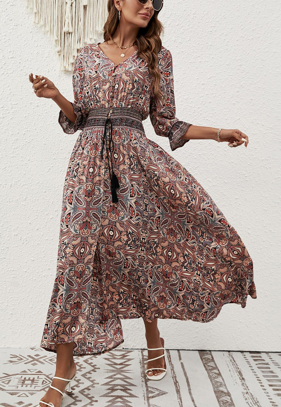 Vestido con botones y estampado tribal