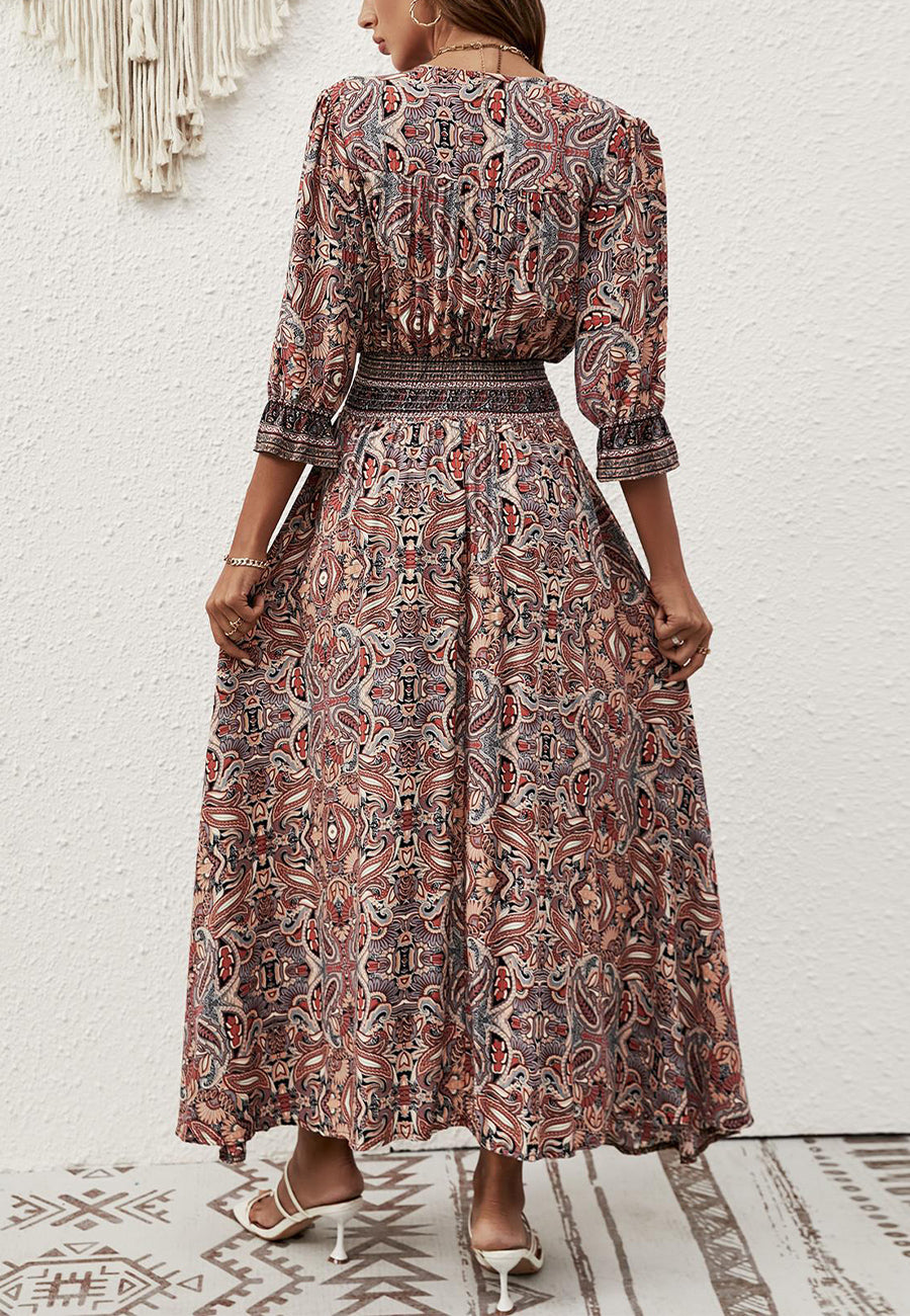 Vestido con botones y estampado tribal