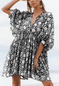 Floral Print Dolman Sleeves Pleated Dress