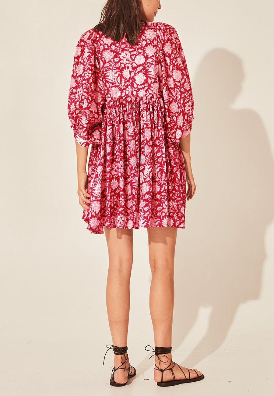 Floral Print Dolman Sleeves Pleated Dress