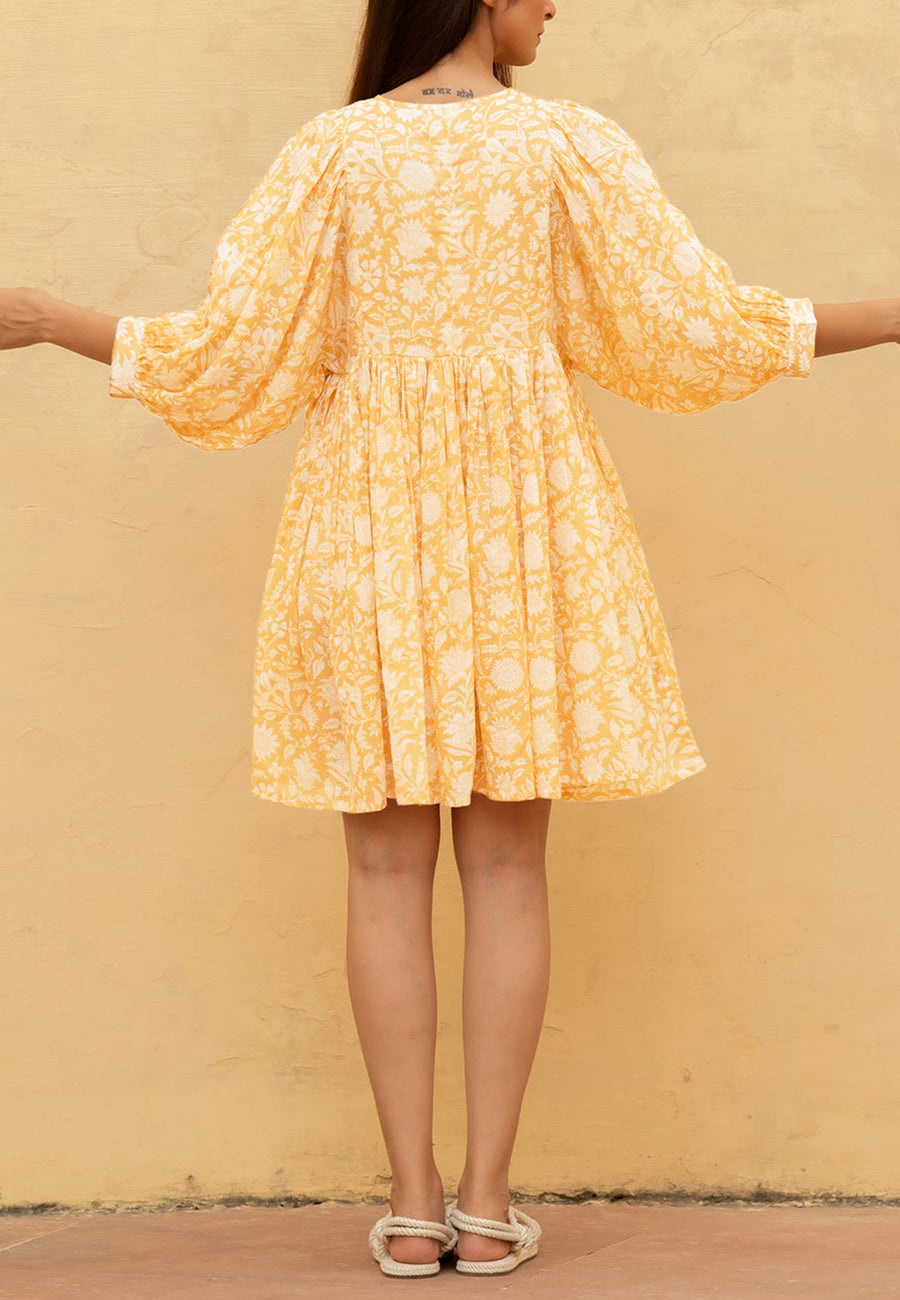 Floral Print Dolman Sleeves Pleated Dress