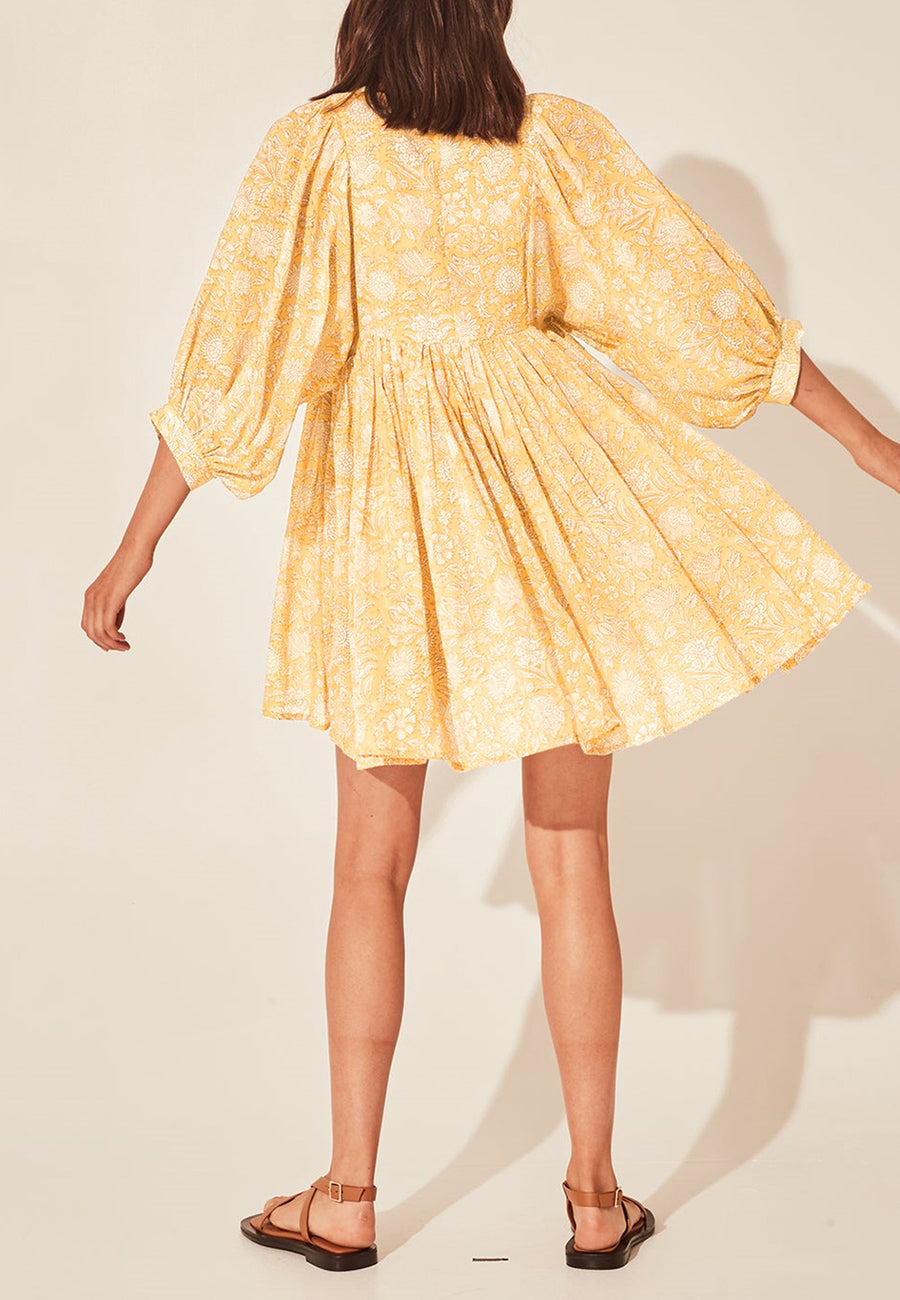 Floral Print Dolman Sleeves Pleated Dress