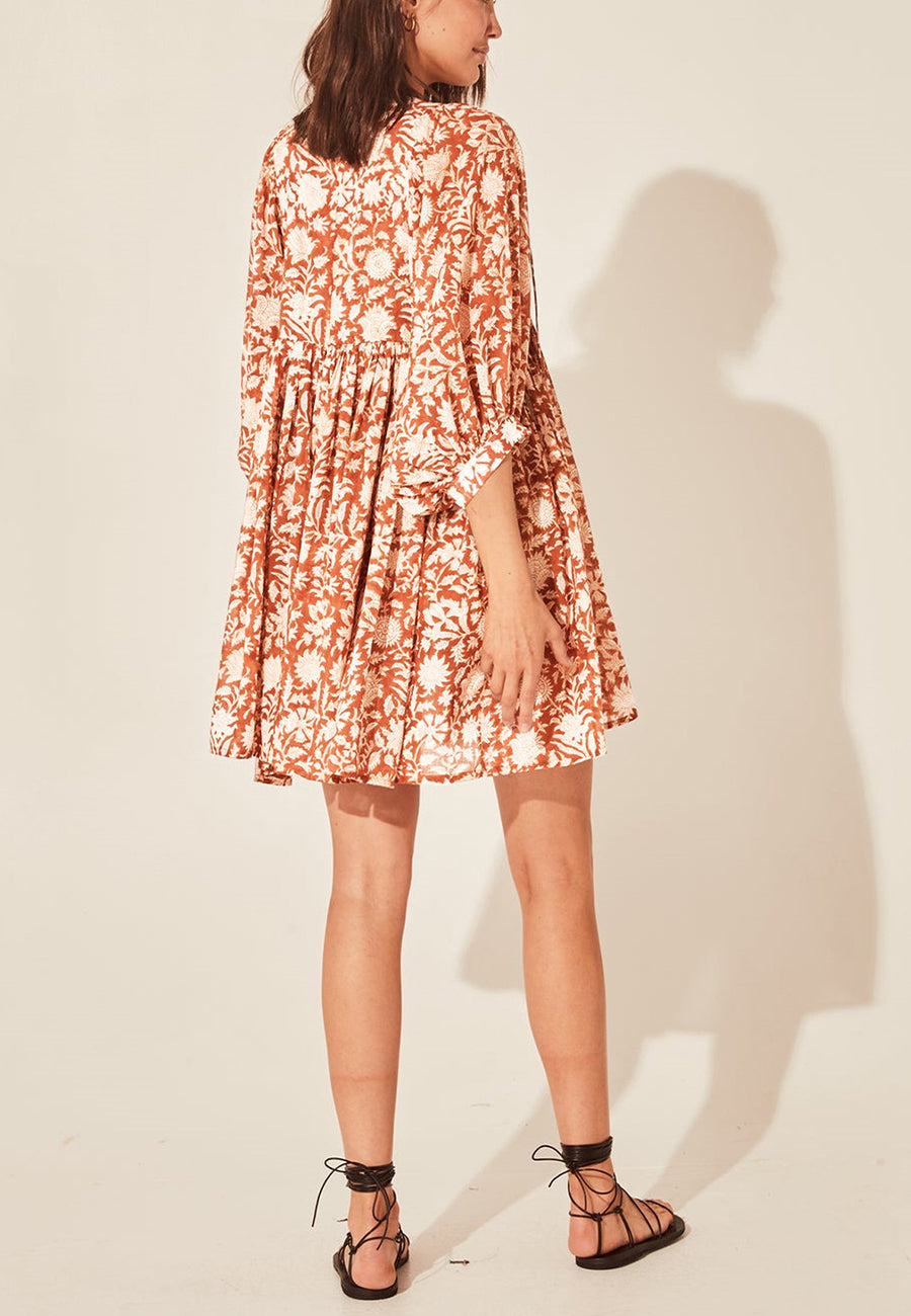 Floral Print Dolman Sleeves Pleated Dress