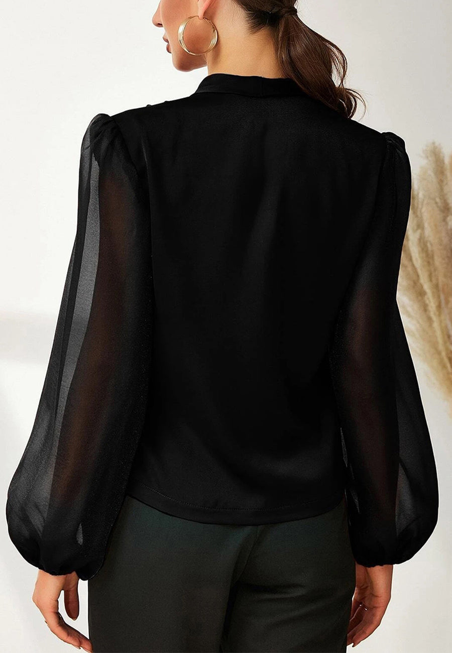 Blusa cruzada con mangas de obispo transparente