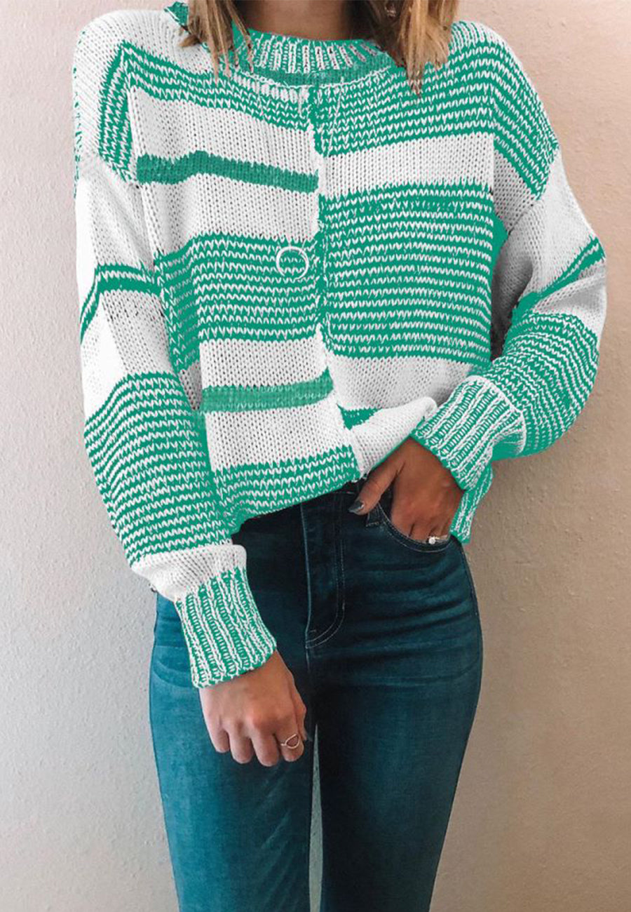 Multi-Striped Textured Drop Shoulder Sweater