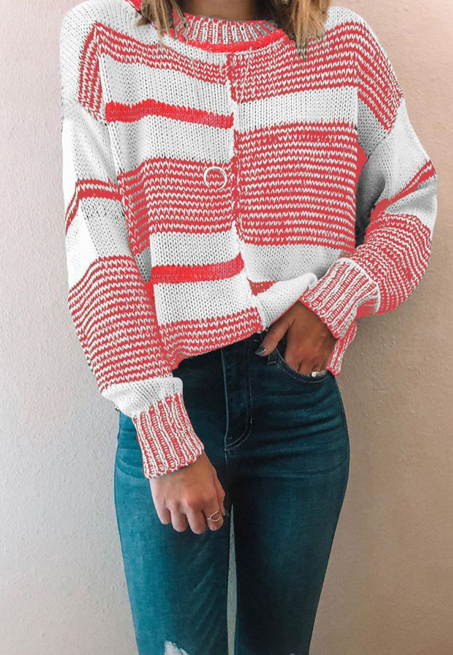 Multi-Striped Textured Drop Shoulder Sweater