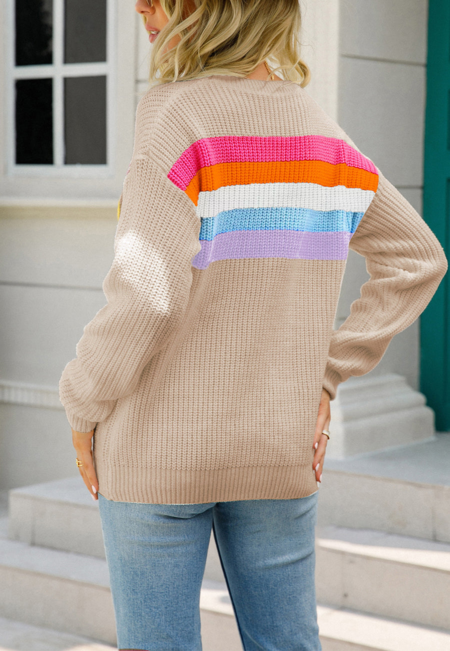 Suéter de punto con estampado de rayas multicolor