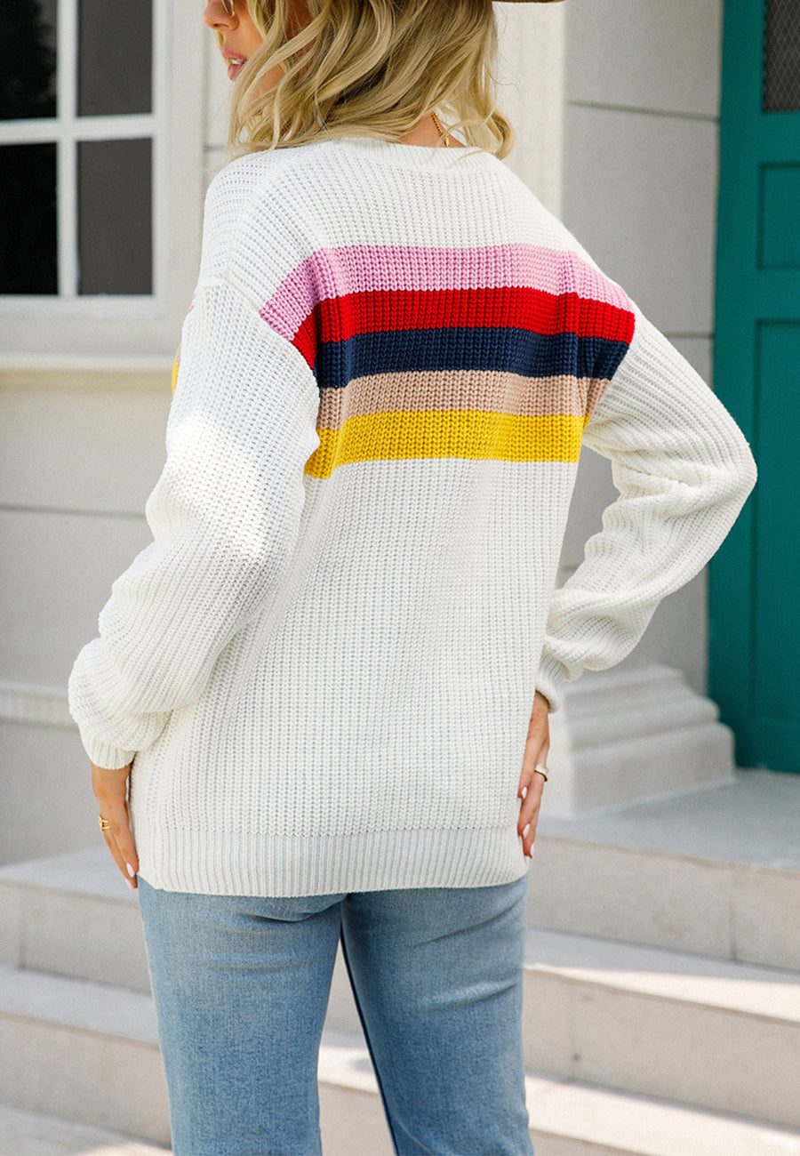 Suéter de punto con estampado de rayas multicolor