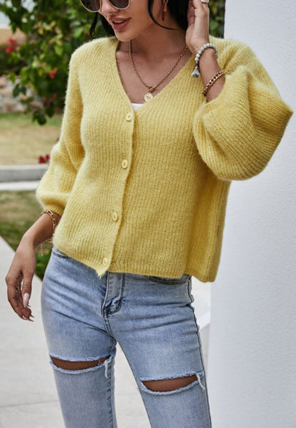 Fuzzy Knit Balloon Sleeve Cardigan