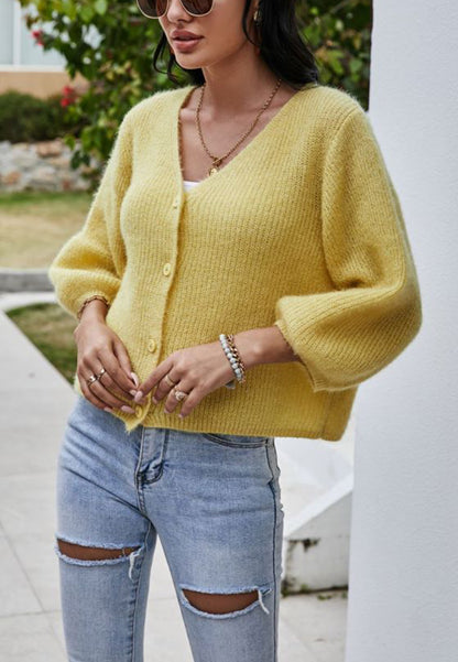 Fuzzy Knit Balloon Sleeve Cardigan