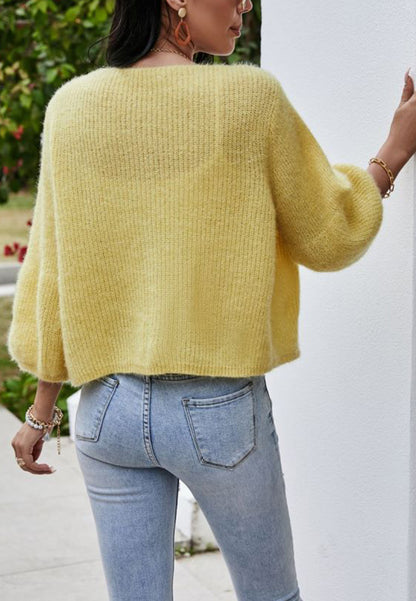 Fuzzy Knit Balloon Sleeve Cardigan