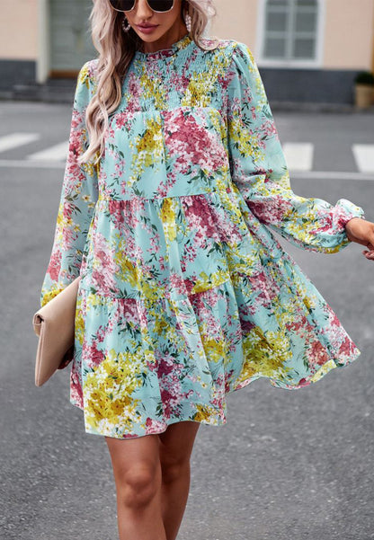 Shirred Neck Button Down Dress