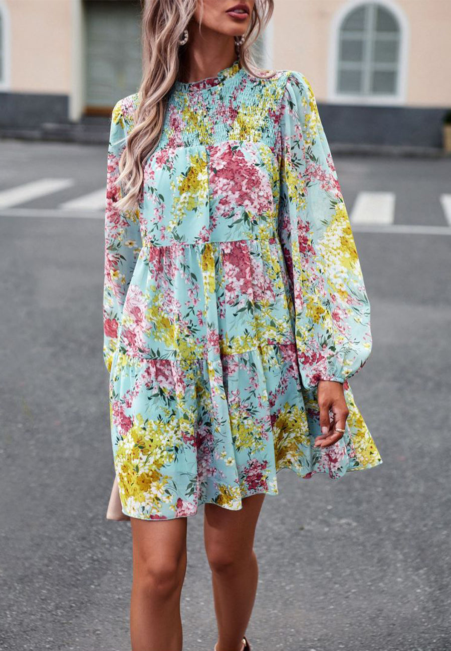 Shirred Neck Button Down Dress