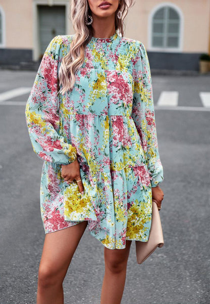 Shirred Neck Button Down Dress