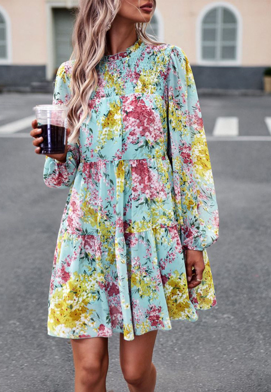 Shirred Neck Button Down Dress